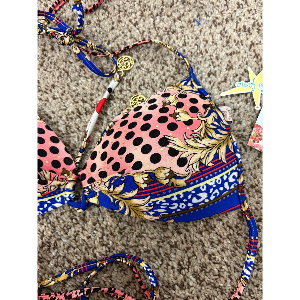 Luli Fama Pink and Blue Printed Push-Up Bikini Top - Picture 3 of 5